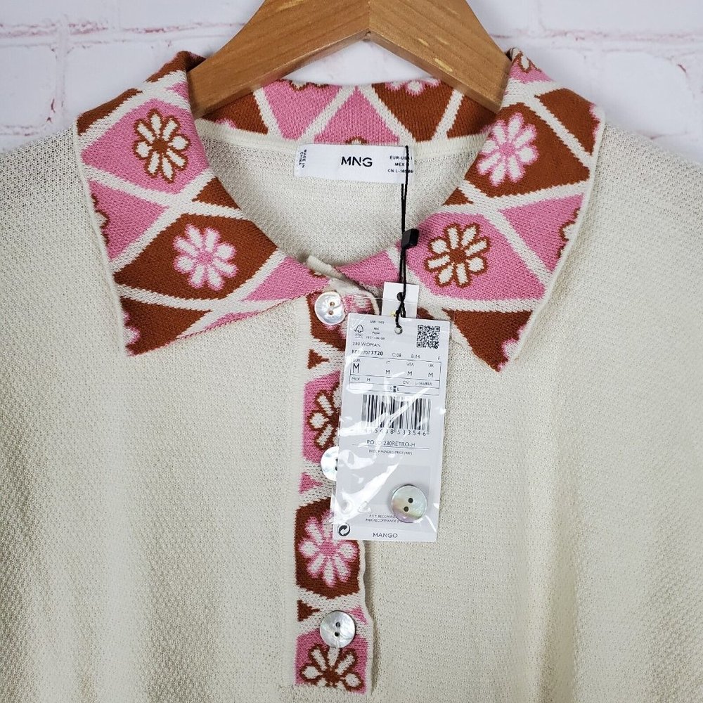 NWOT Mango Womens Knit floral polo Sweater M - Picture 3 of 12